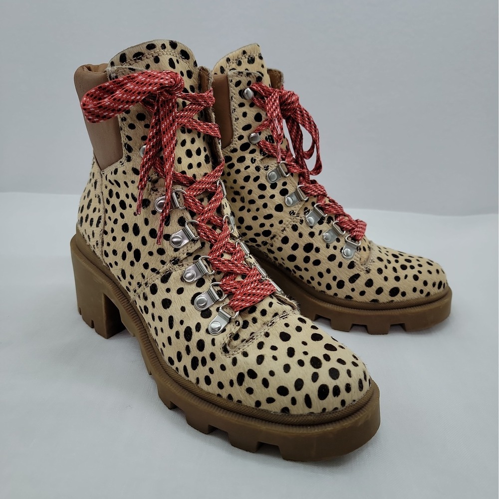 Dolce Vita Whitney Boots Size 8.5 Combat Leather Lace-Up Animal Print Calf Hair